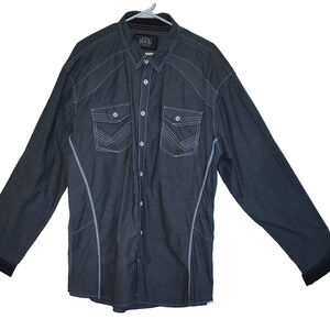 Buckle Black Men's Shirt Size XXL Athletic Fit Thick Light Stitching Button Up